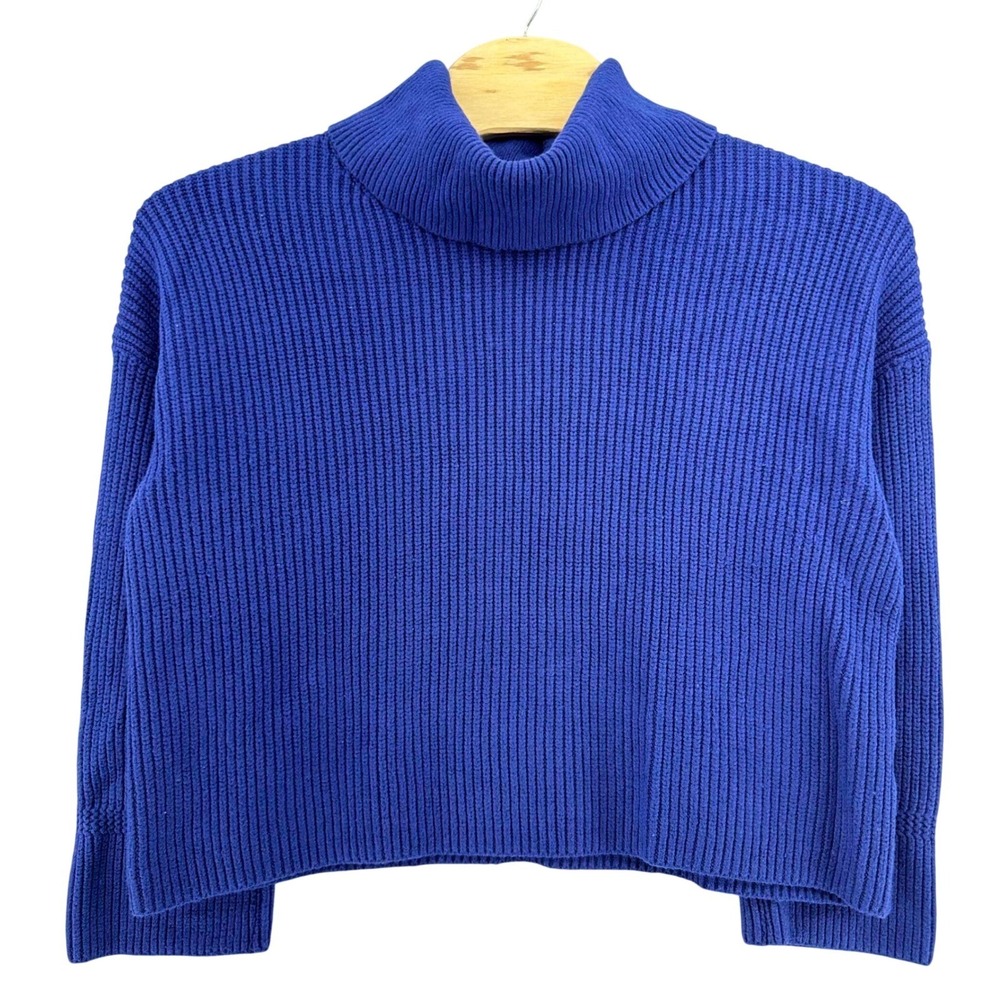 Banana Republic Oversized Royal Blue Ribbed Turtleneck Sweater Cotton Wool Blend